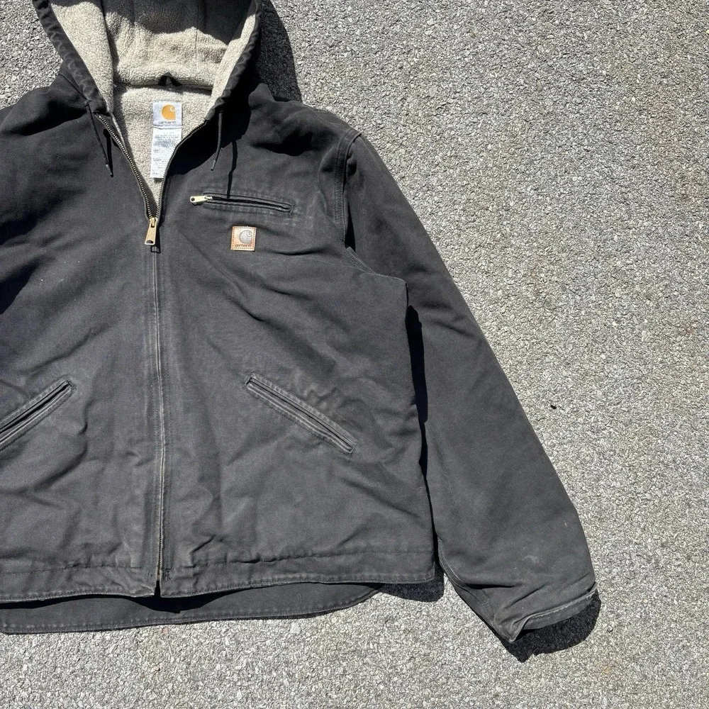Vintage Carhartt Jacket Mens XXL Black Detroit Sherpa Lined Hooded J141 BLK